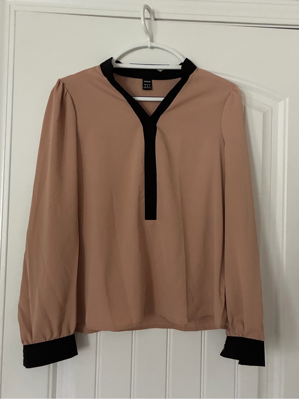 Black accented Trim Beige women’s blouse